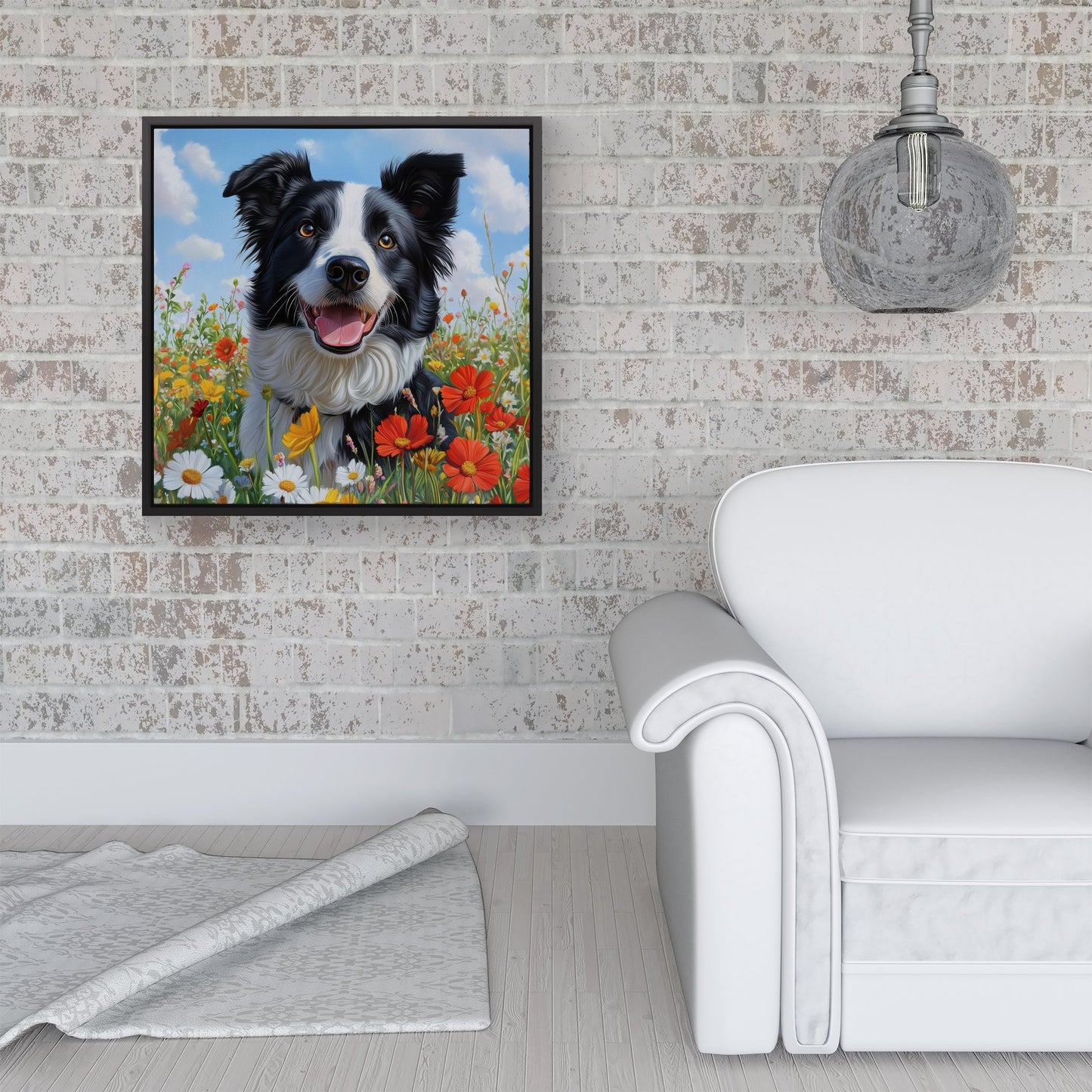Border Collie Enjoying A Summer Meadow Framed Canvas