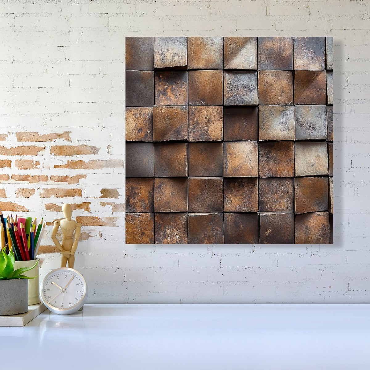 Brown Square Brick Design Canvas