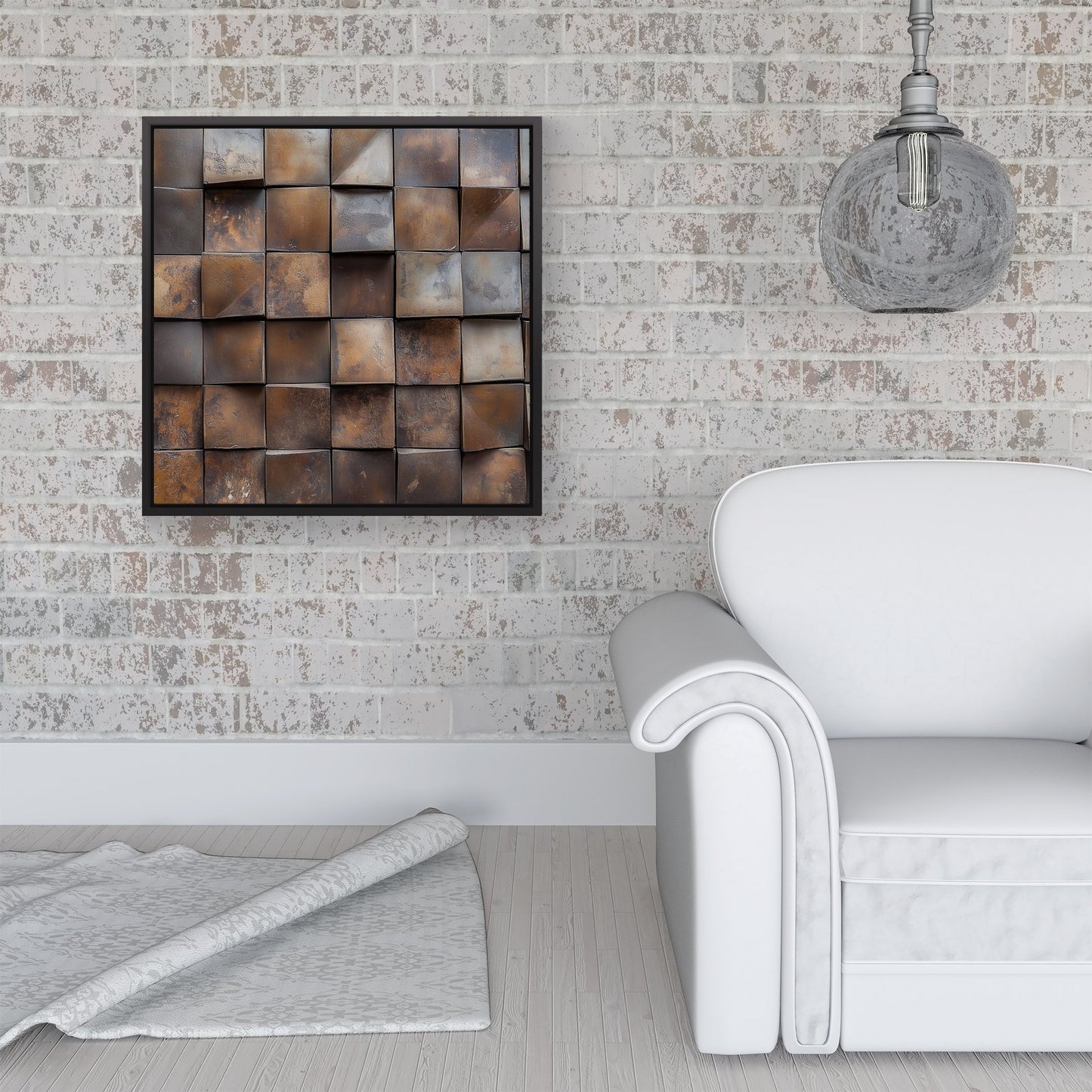 Brown Square Brick Design Framed Canvas