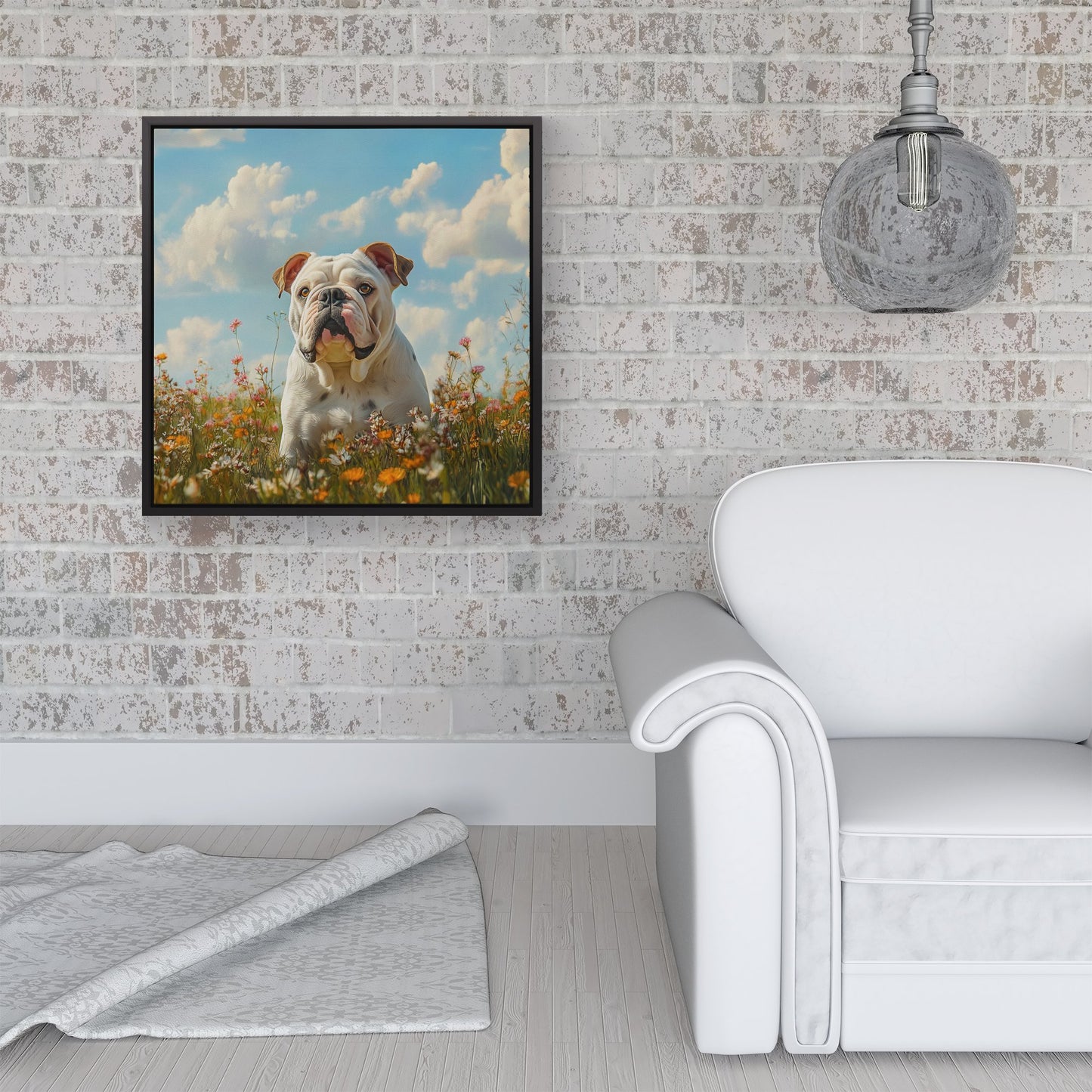 Bulldog Enjoying A Summer Meadow Framed Canvas