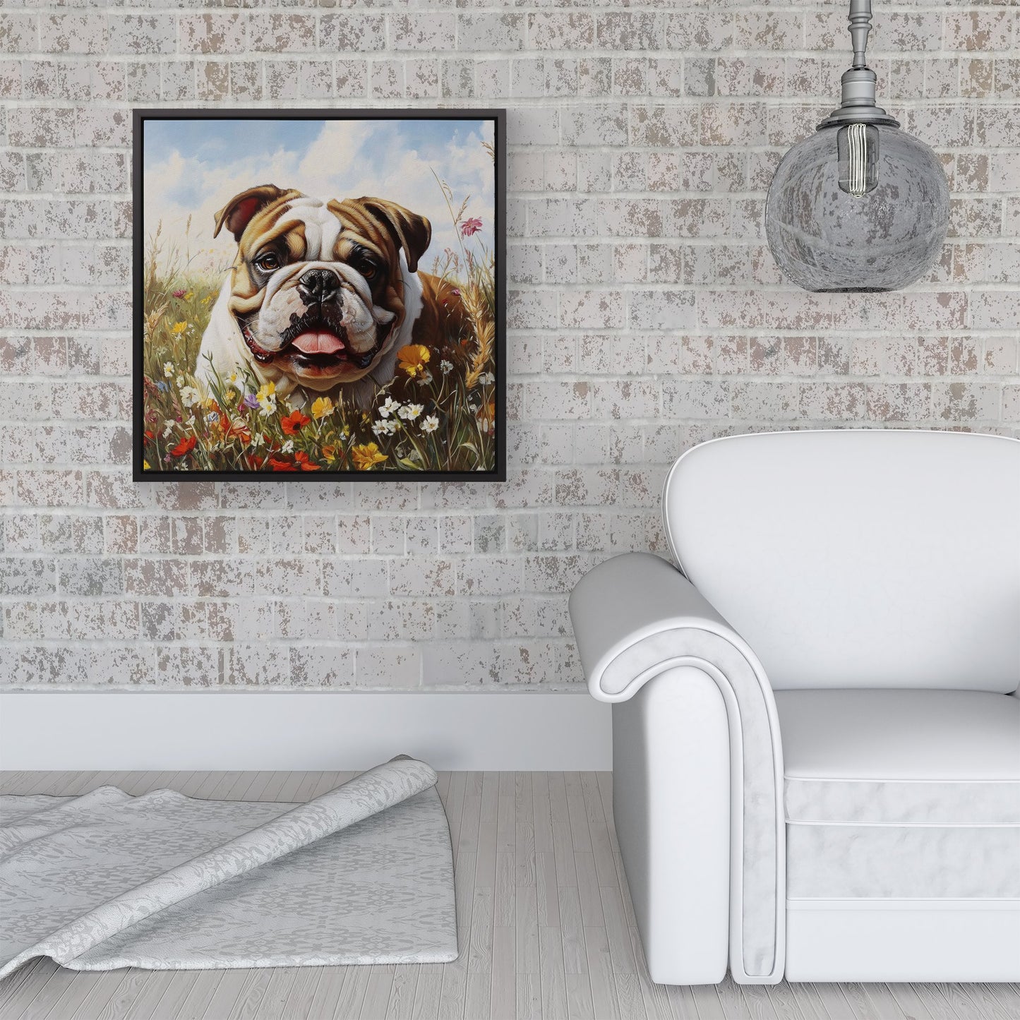 Bulldog In The Summer Meadow Framed Canvas