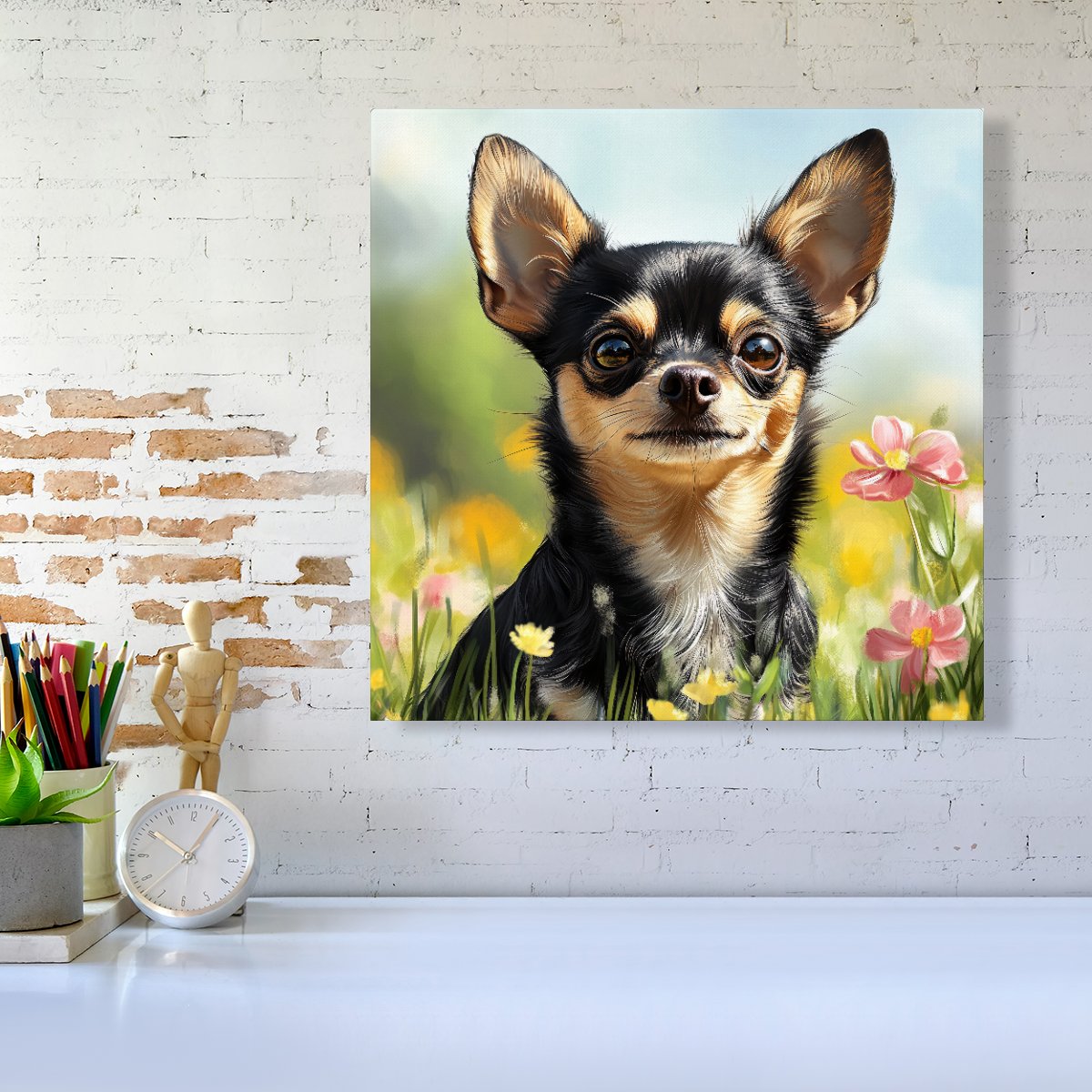 Chihuahua Enjoying A Summer Meadow Canvas