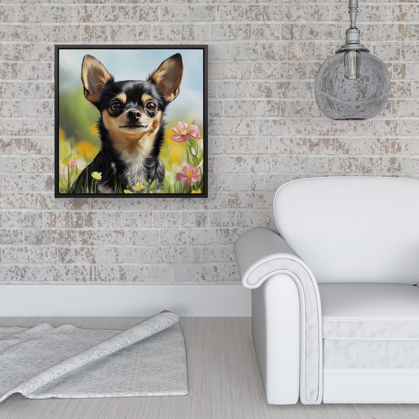Chihuahua Enjoying A Summer Meadow Framed Canvas