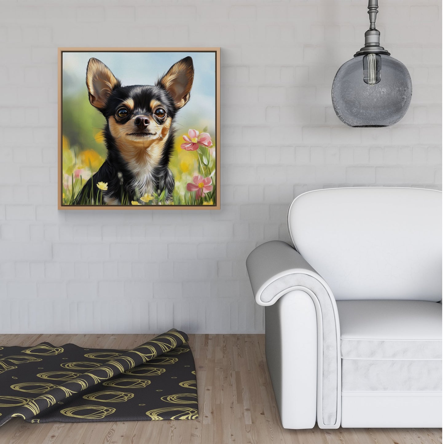 Chihuahua Enjoying A Summer Meadow Framed Canvas