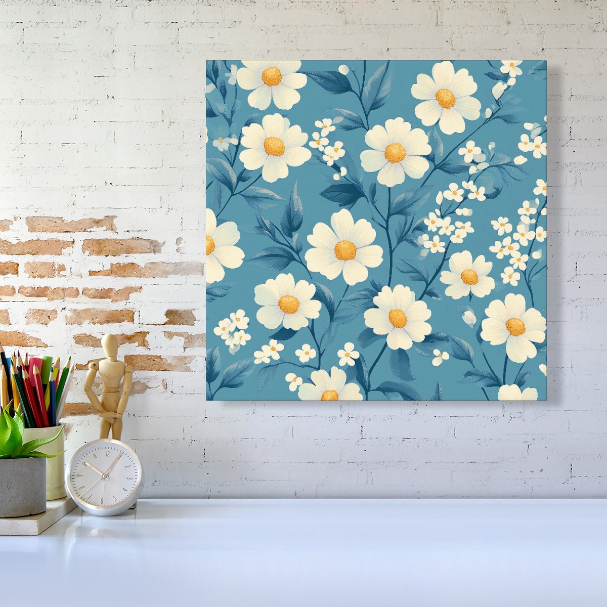 Blue And White Spring Daisies Canvas