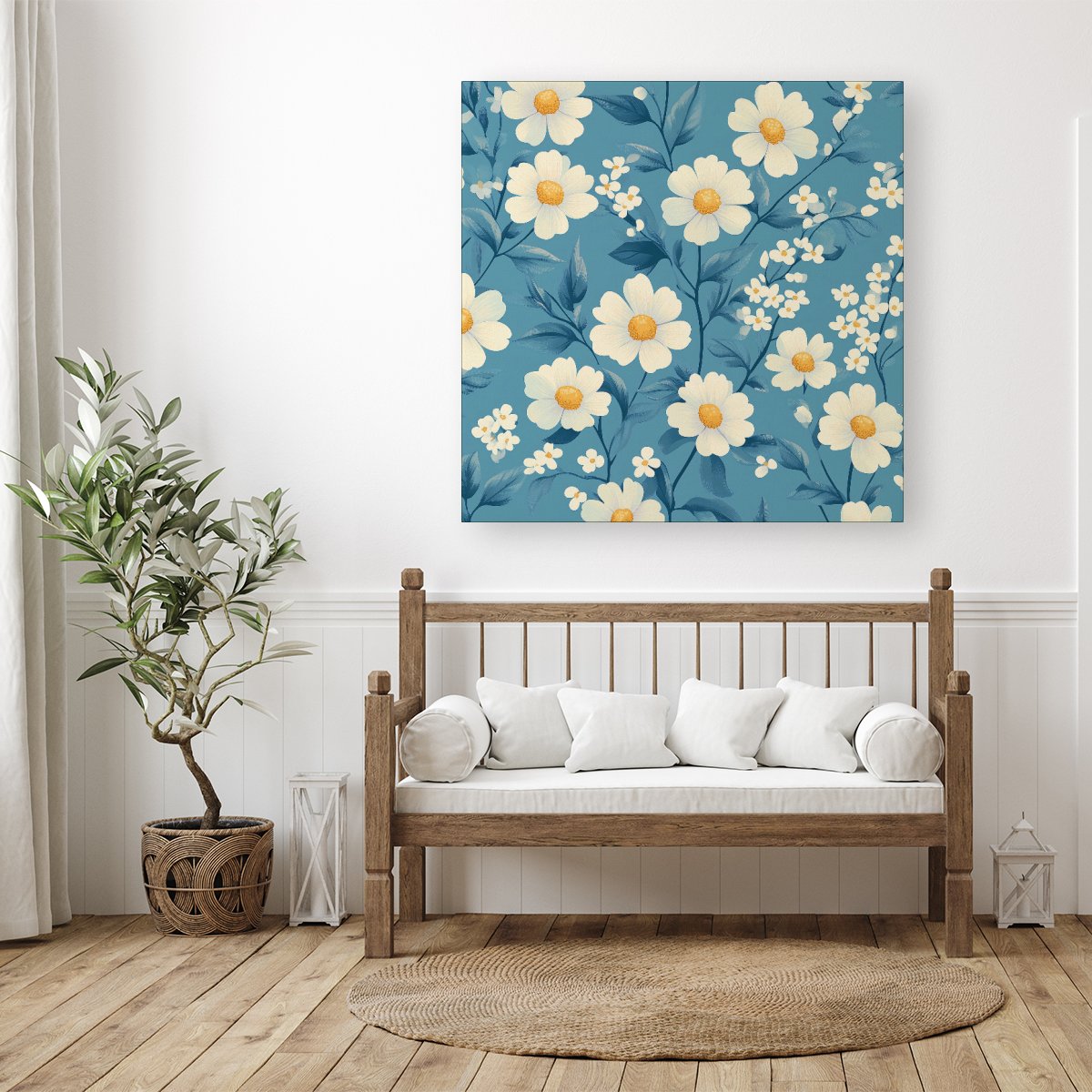Blue And White Spring Daisies Canvas