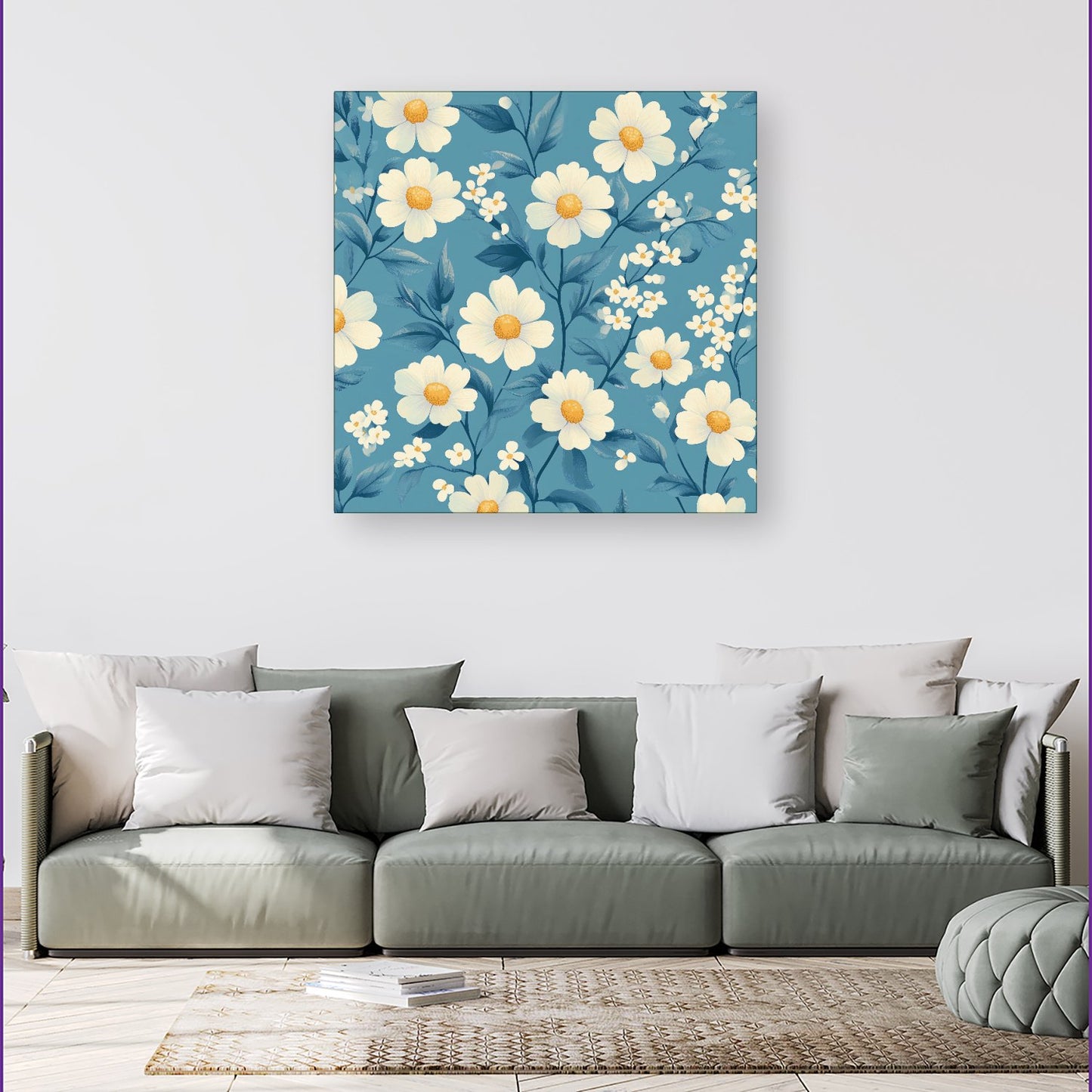 Blue And White Spring Daisies Canvas