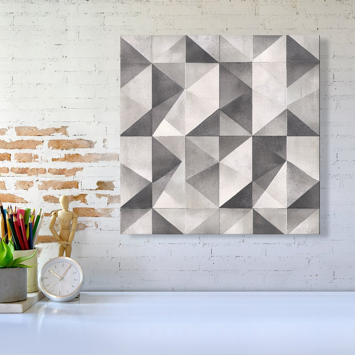 Dove Grey Geometric Pattern Canvas