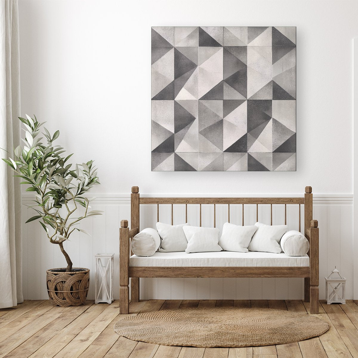 Dove Grey Geometric Pattern Canvas