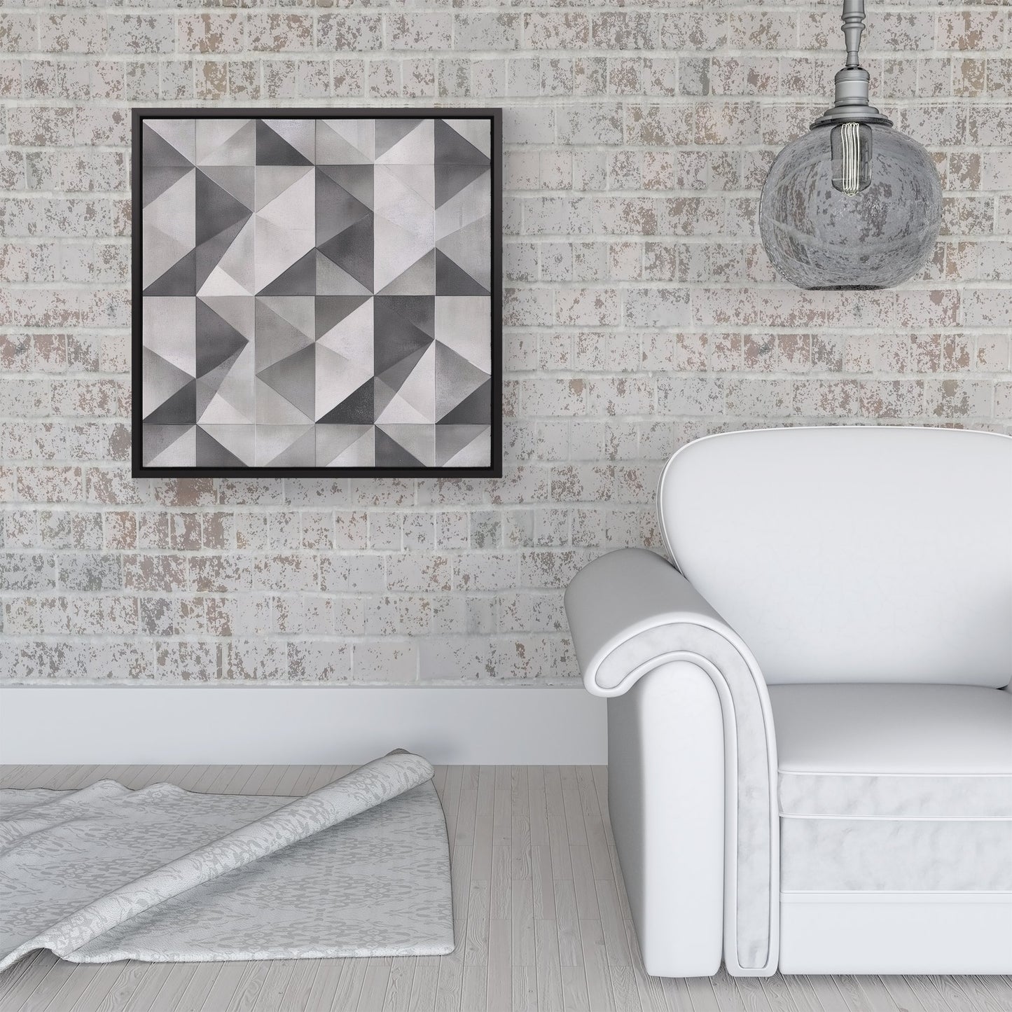 Dove Grey Geometric Pattern Framed Canvas