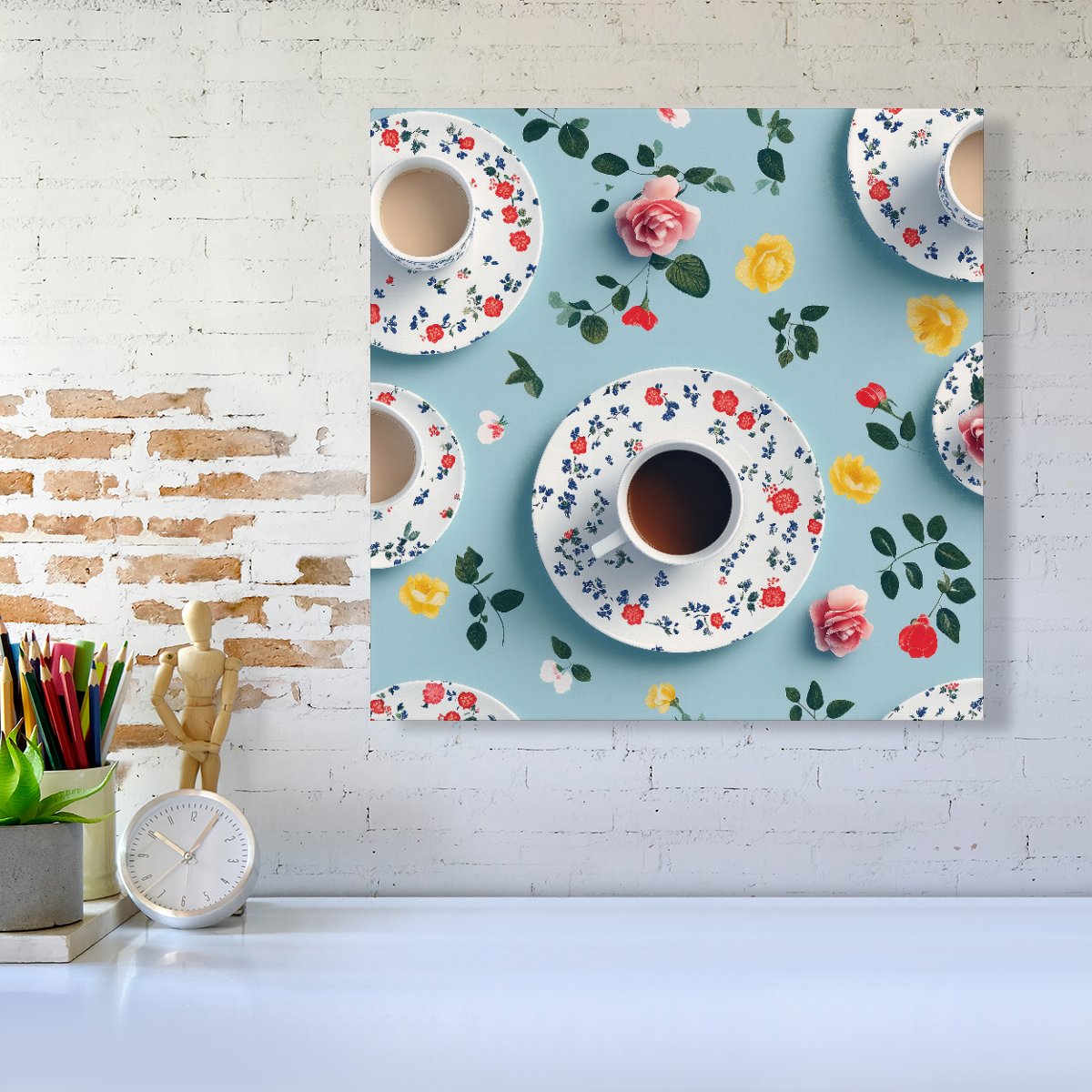 Tea Cups And Roses Canvas