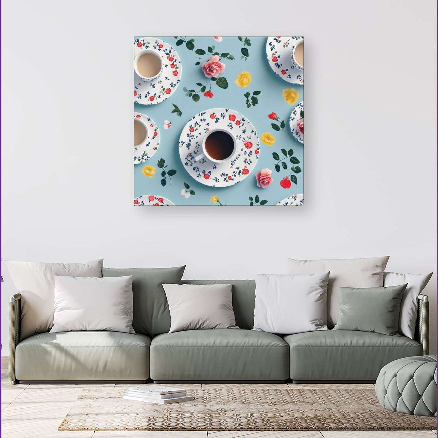 Tea Cups And Roses Canvas