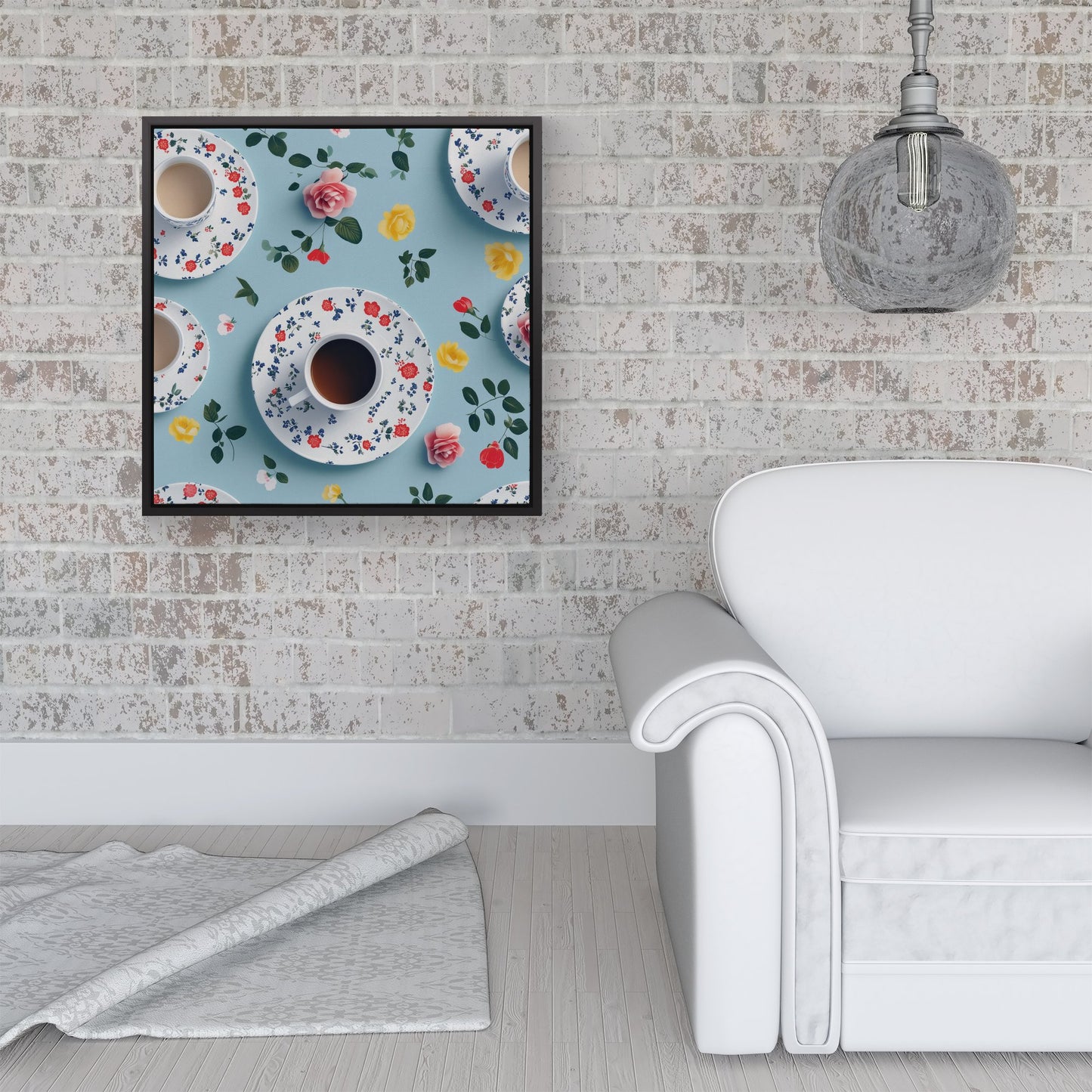 Tea Cups And Roses Framed Canvas
