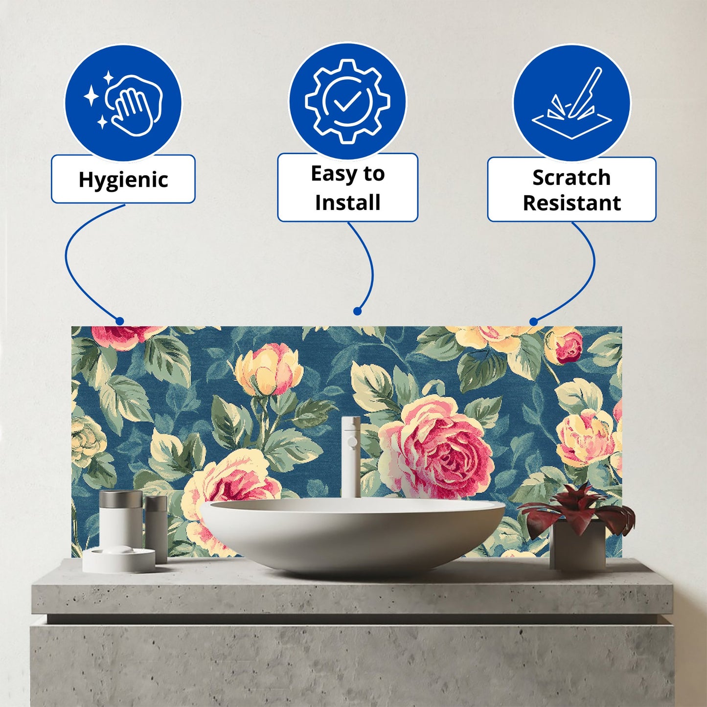 Painting Of Vintage Roses Glass Bathroom Splashback