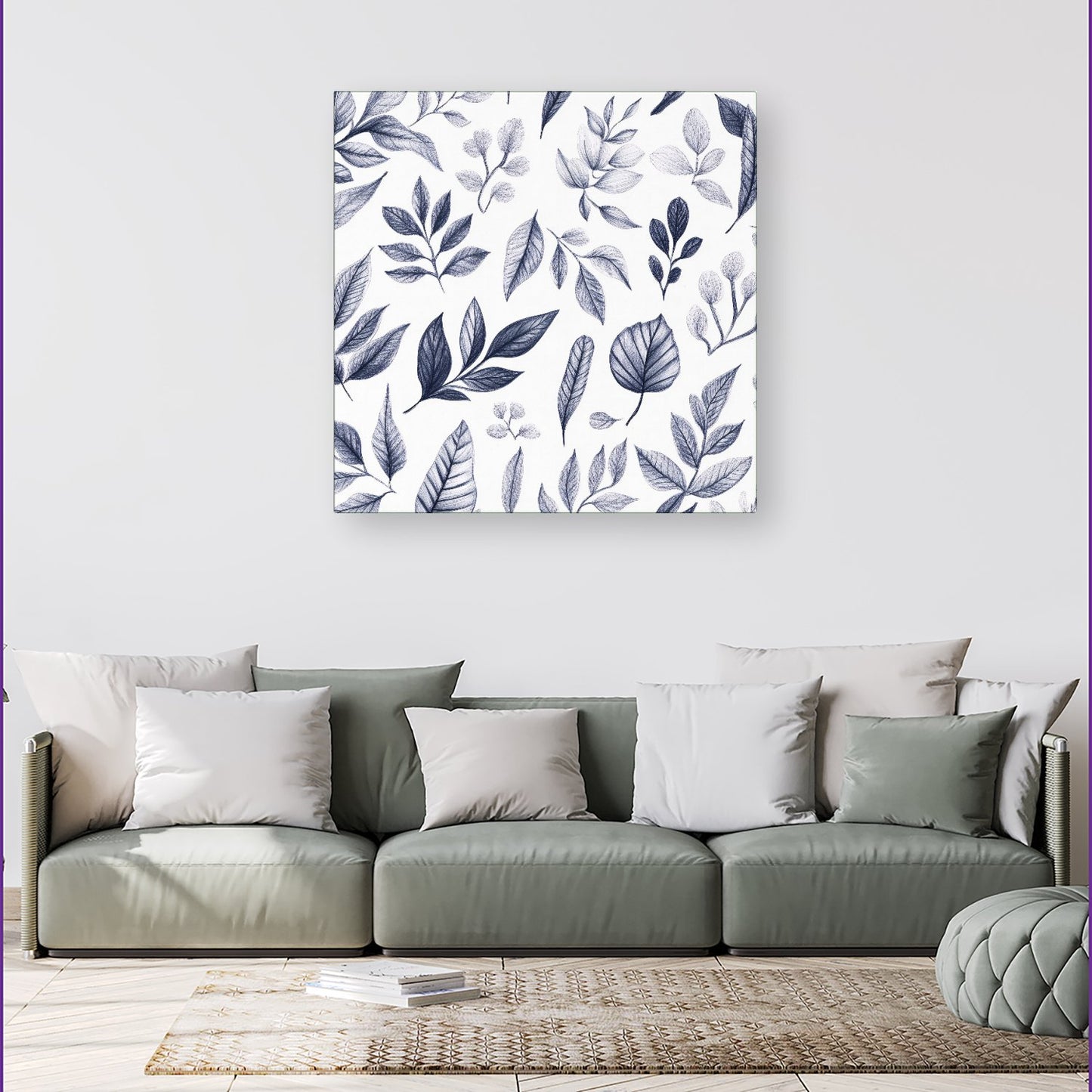 Grey Hand Drawn Leaves Canvas