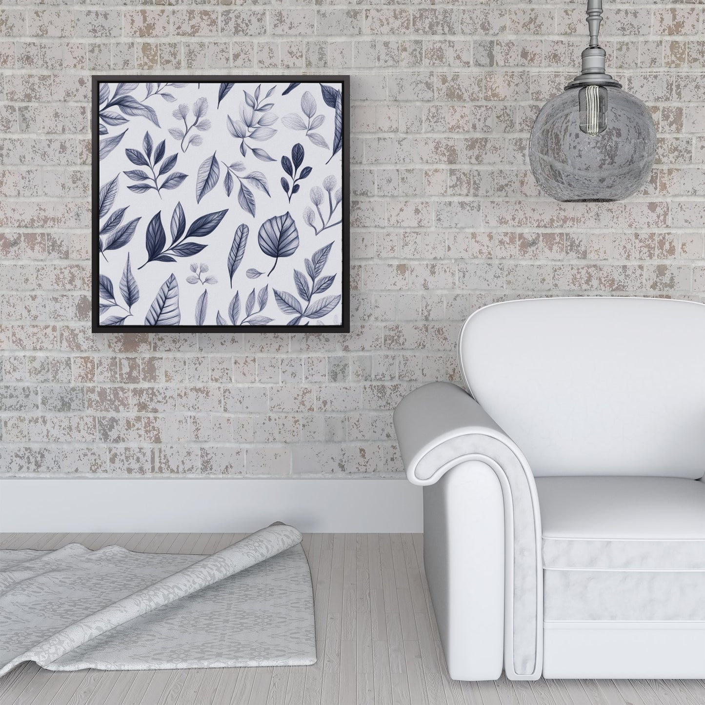Grey Hand Drawn Leaves Framed Canvas