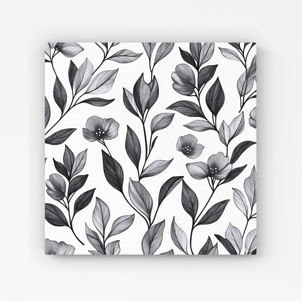 Hand Drawn Leaves And Flowers Canvas