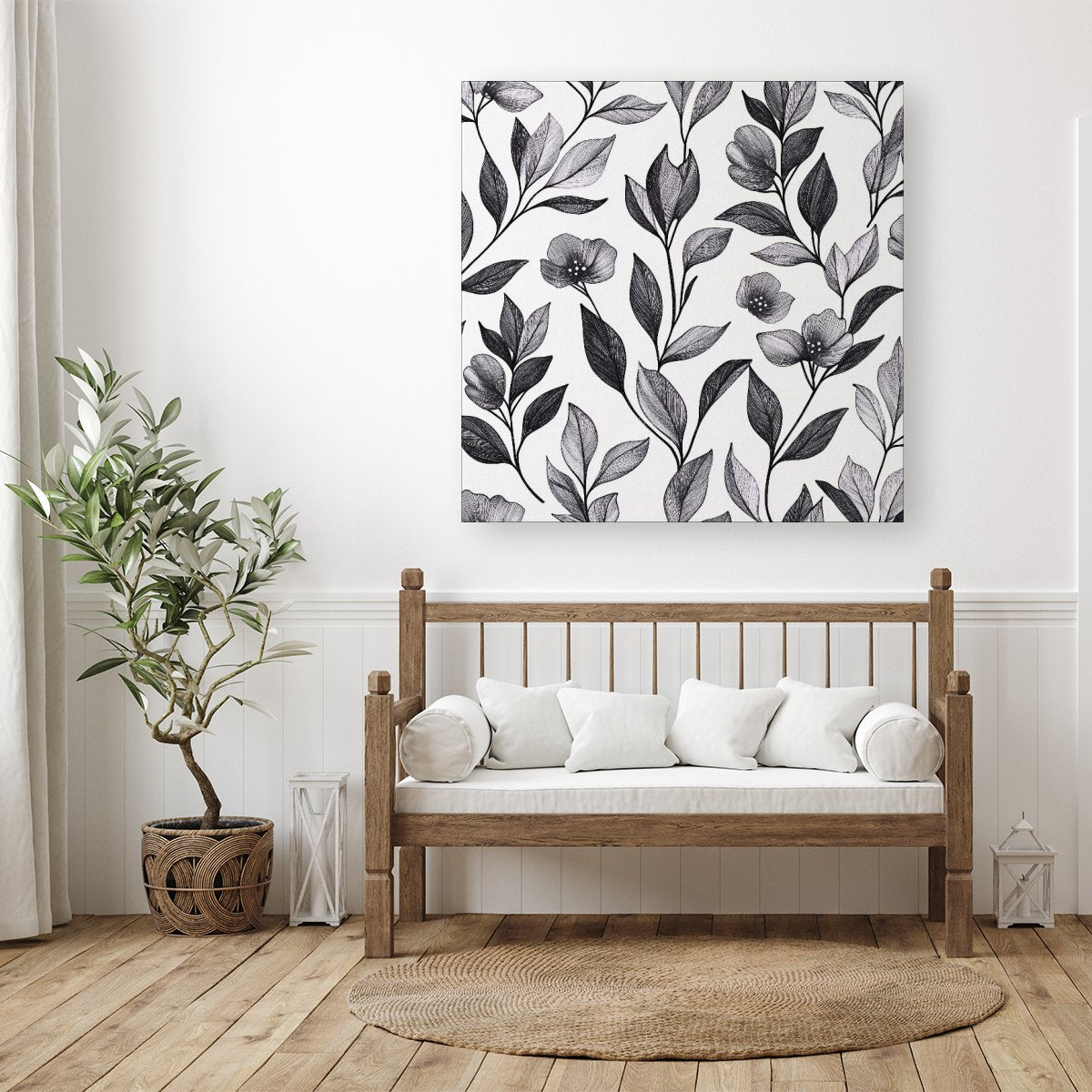 Hand Drawn Leaves And Flowers Canvas