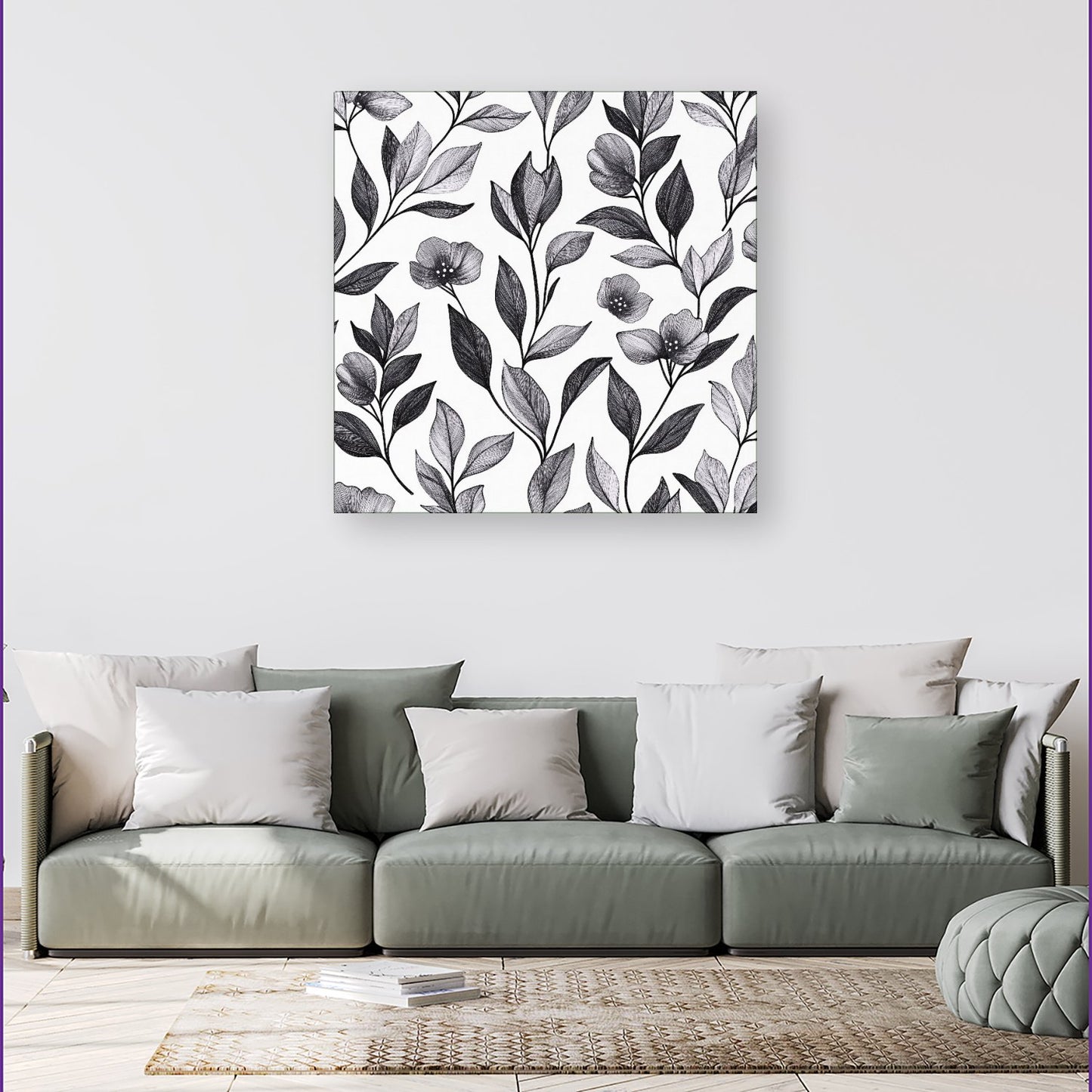 Hand Drawn Leaves And Flowers Canvas