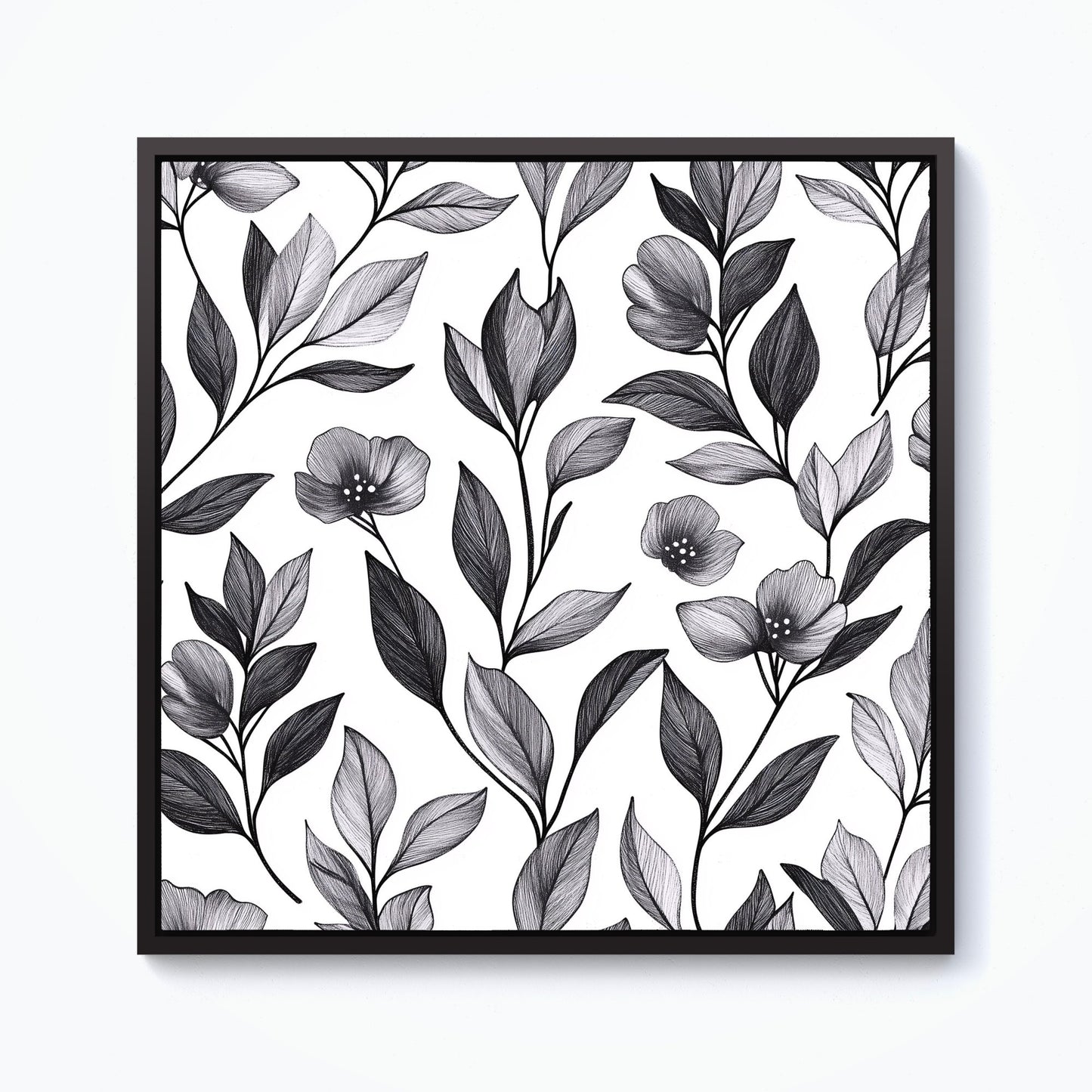 Hand Drawn Leaves And Flowers Framed Canvas