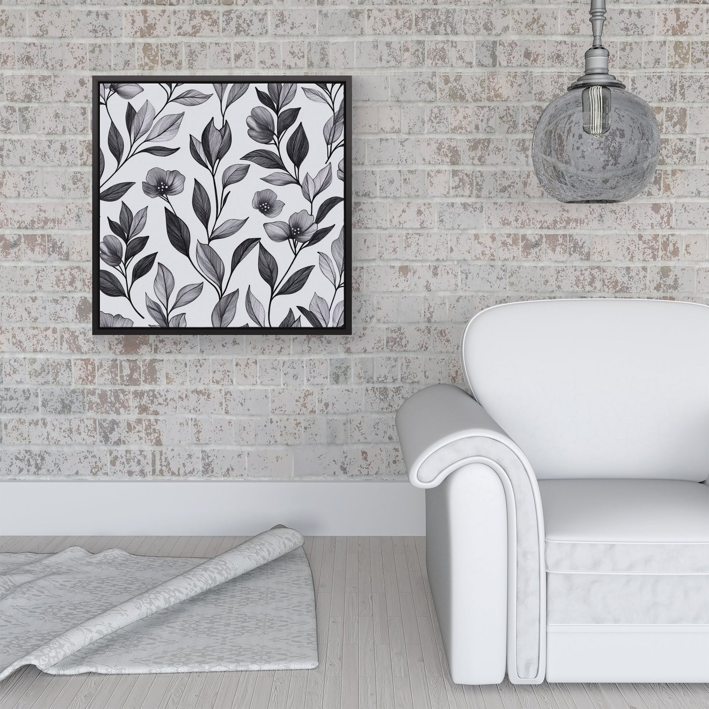 Hand Drawn Leaves And Flowers Framed Canvas