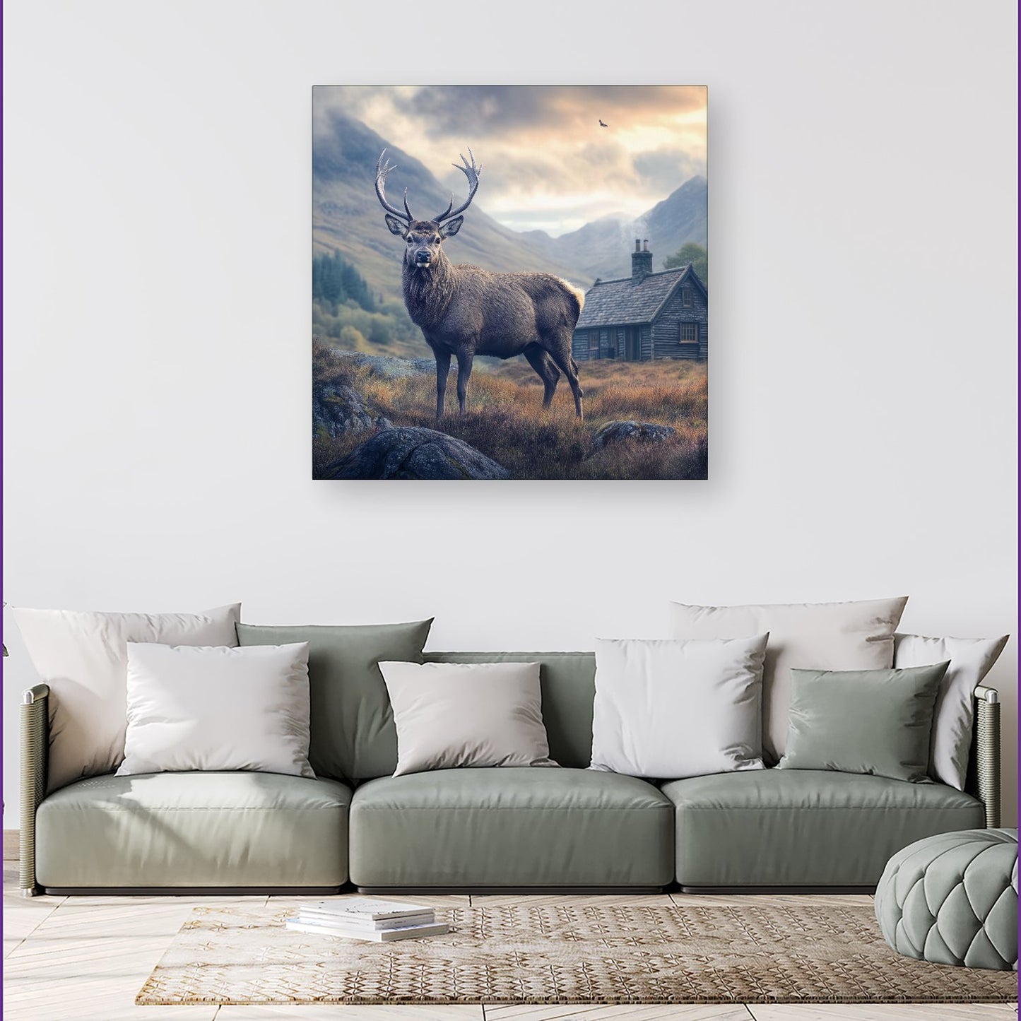 Highland Stag By The Cottage Canvas