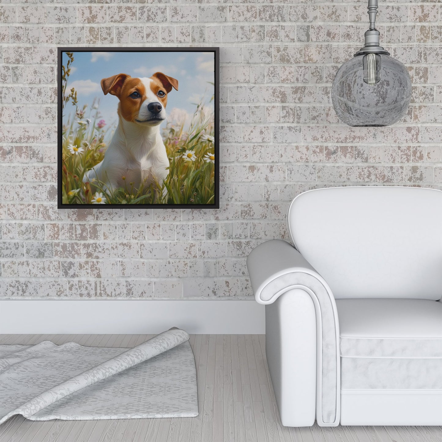 Happy Jack Russell In A Summer Meadow Framed Canvas