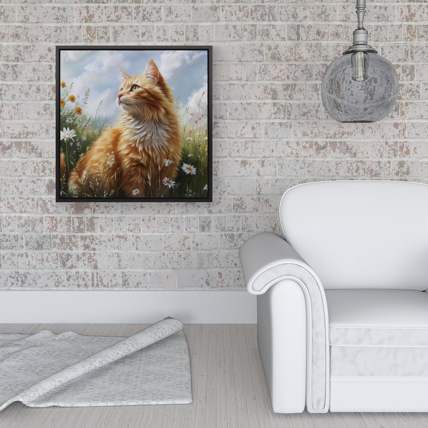 Fluffy Ginger Cat In A Summer Meadow Framed Canvas