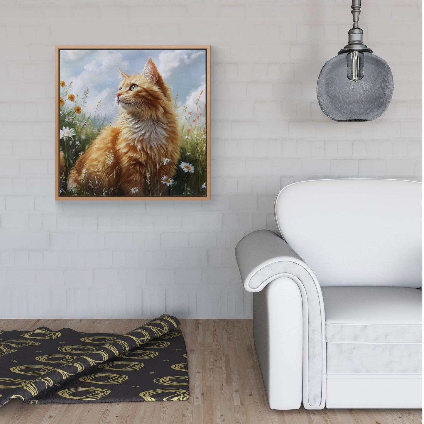 Fluffy Ginger Cat In A Summer Meadow Framed Canvas