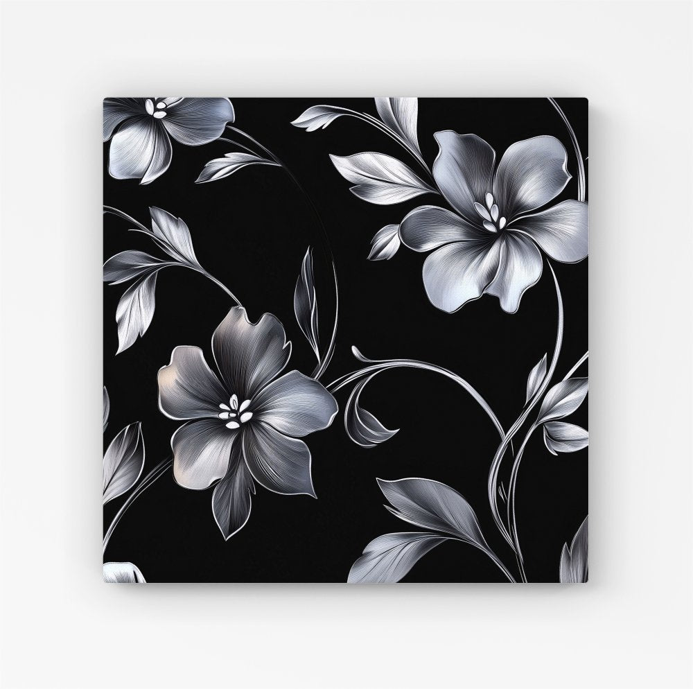 Metallic Effect Leaves And Flowers Canvas