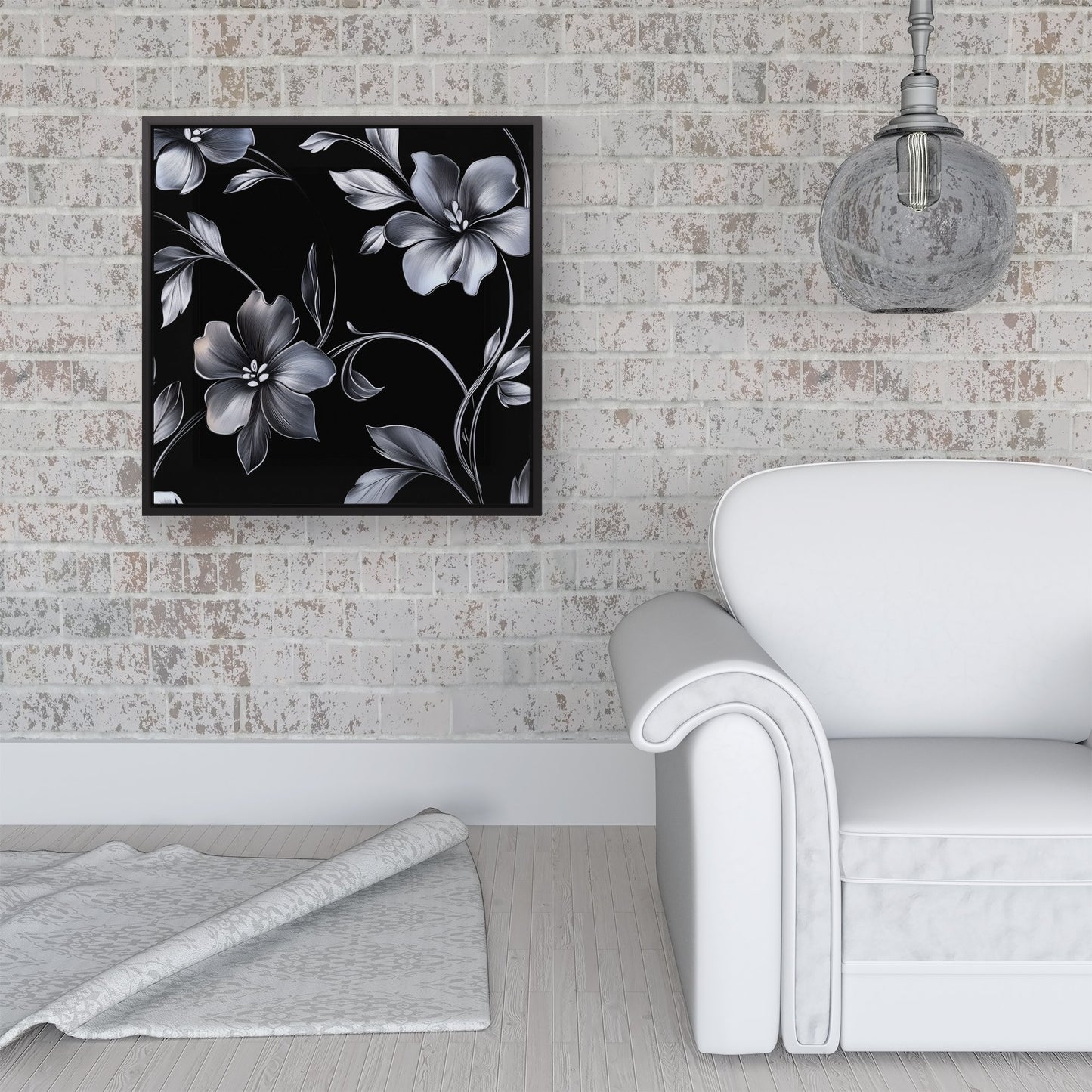 Metallic Effect Leaves And Flowers Framed Canvas