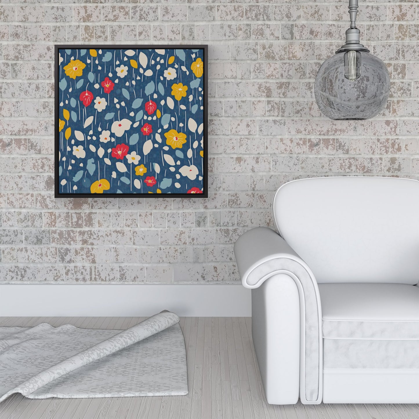 Falling Flowers In The Rain Framed Canvas