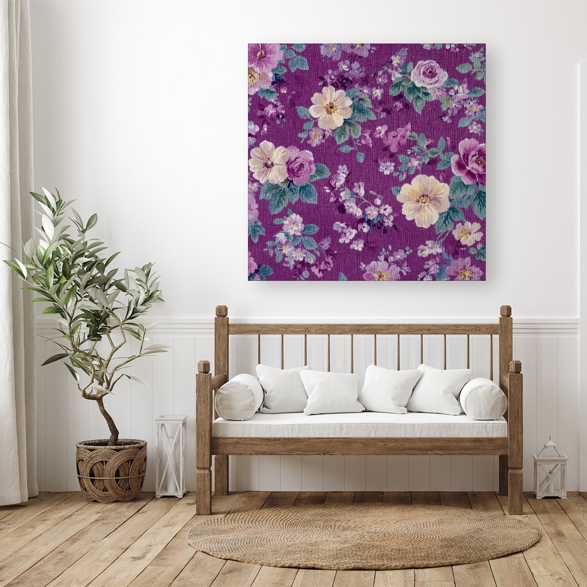 Purple Textured Flowers Canvas