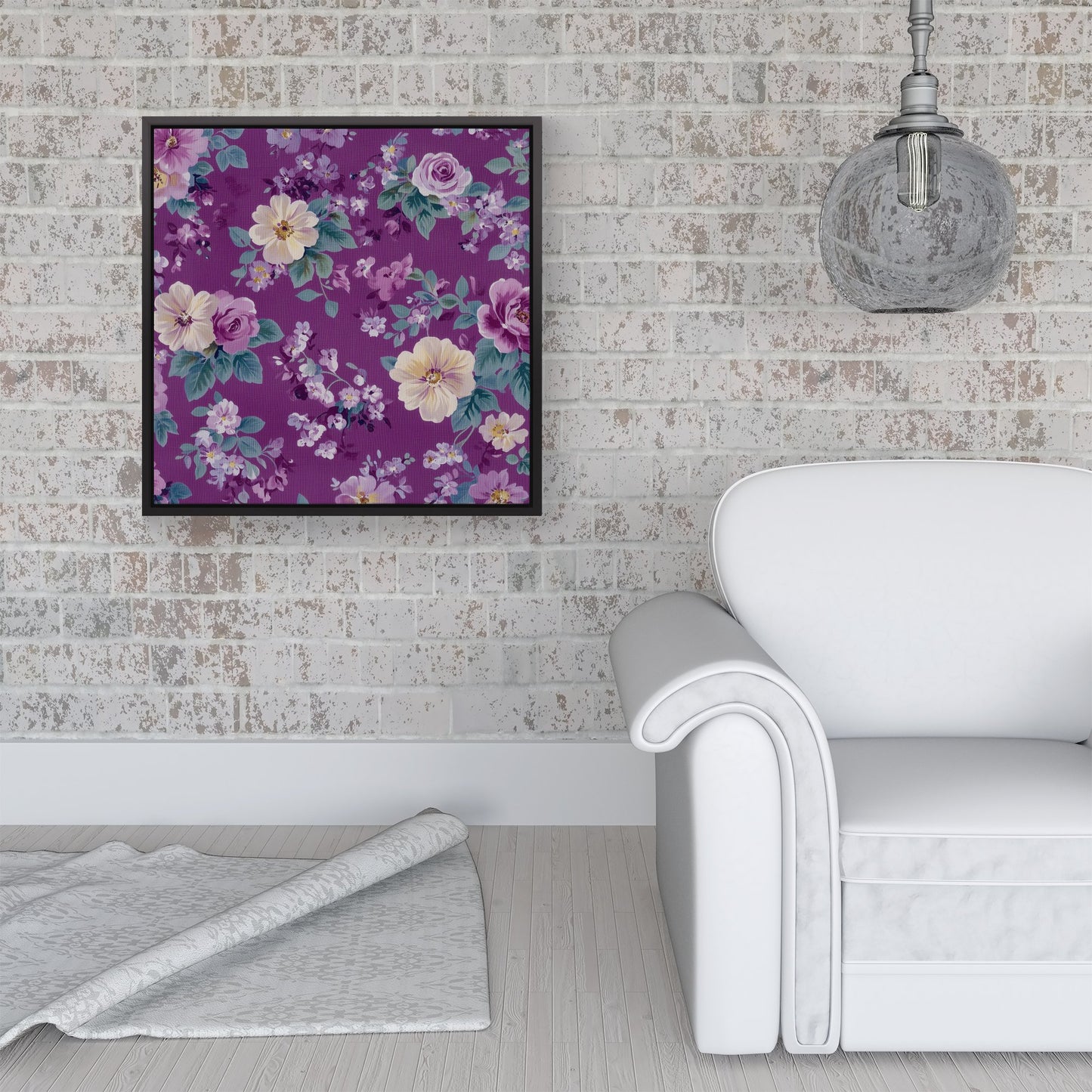Purple Textured Flowers Framed Canvas