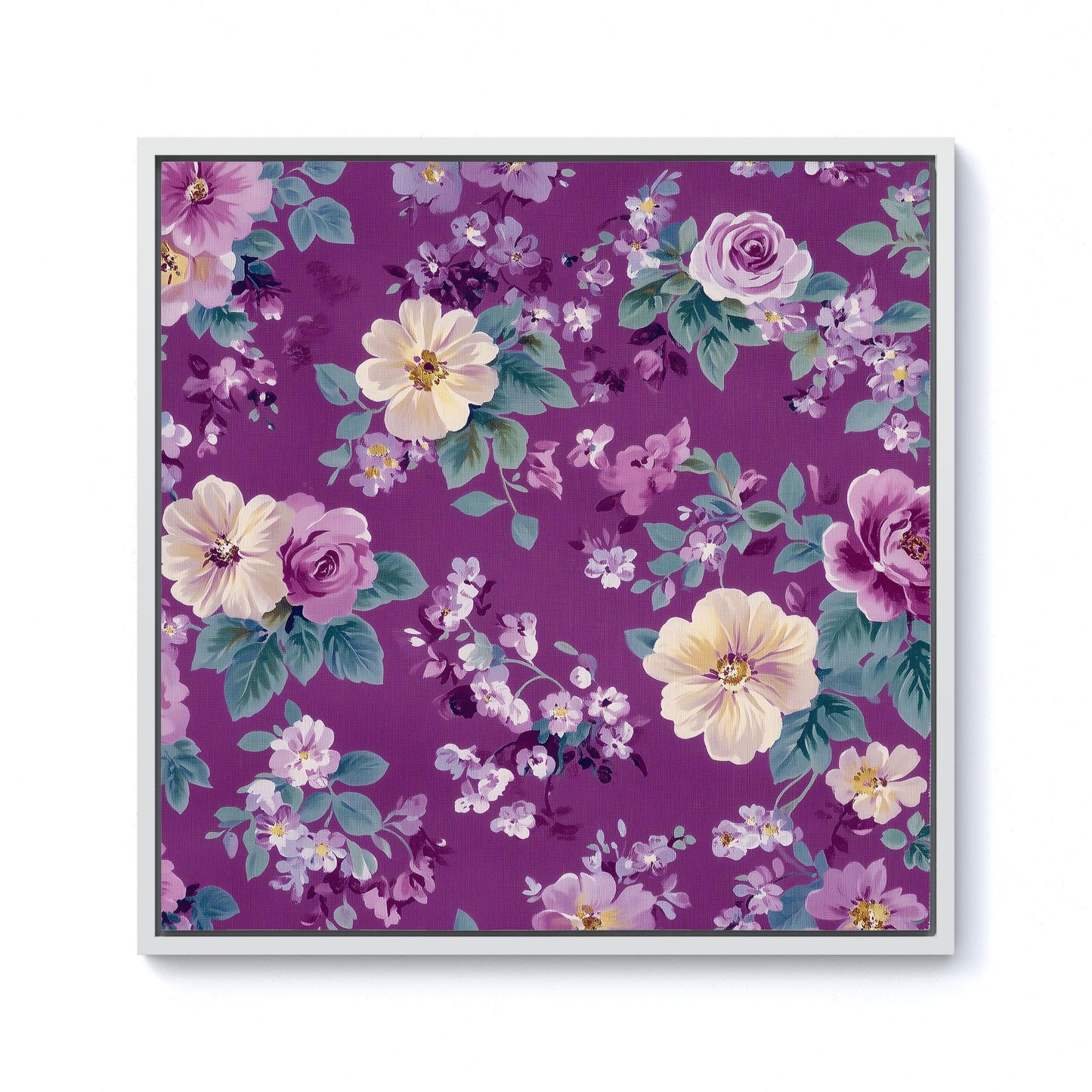 Purple Textured Flowers Framed Canvas