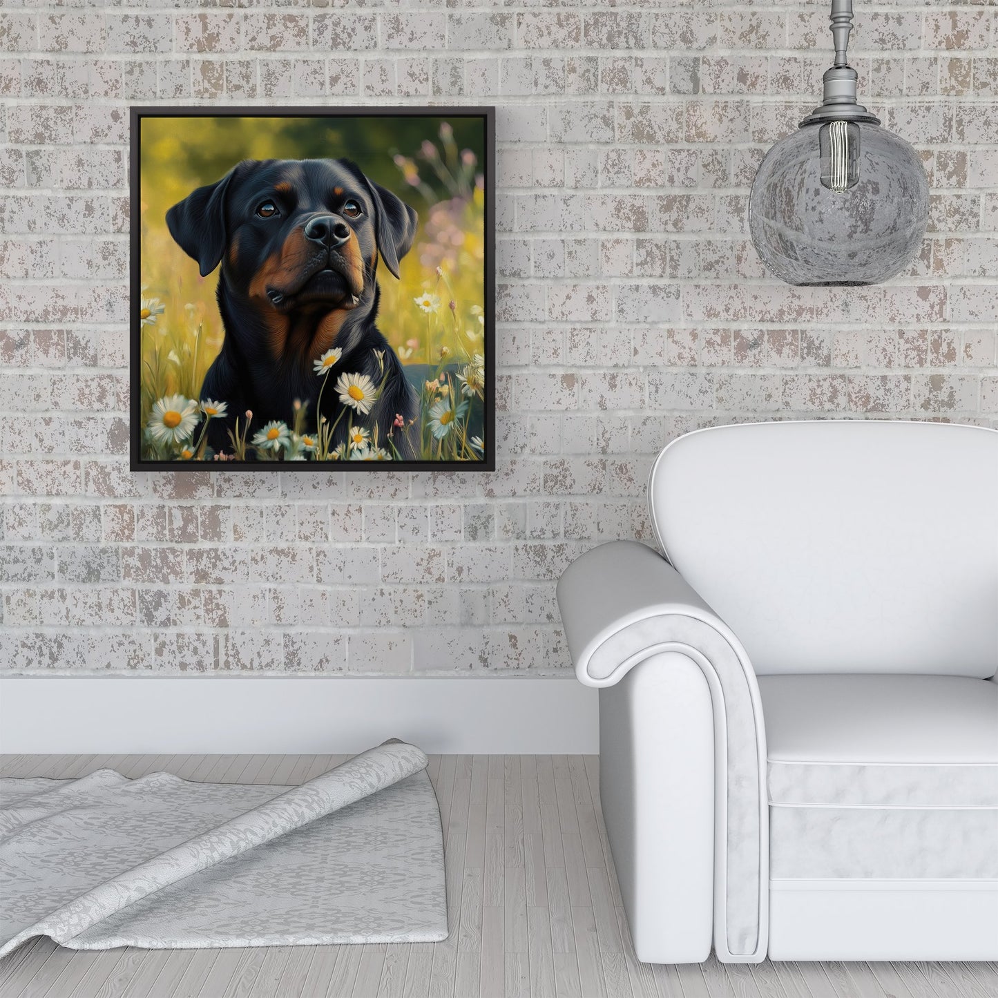 Rottweiler In A Summer Meadow Framed Canvas