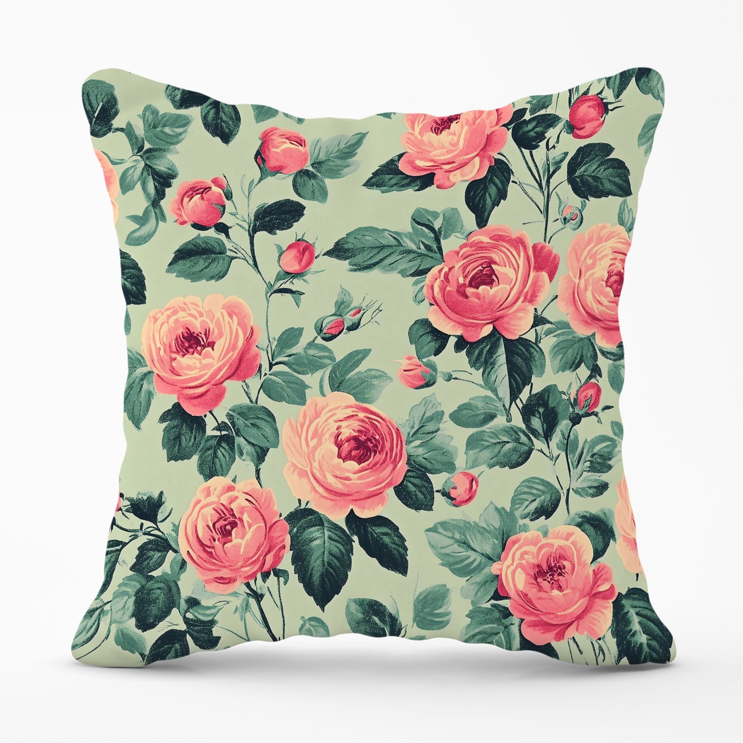 Sage Green And Pink Roses Cushions