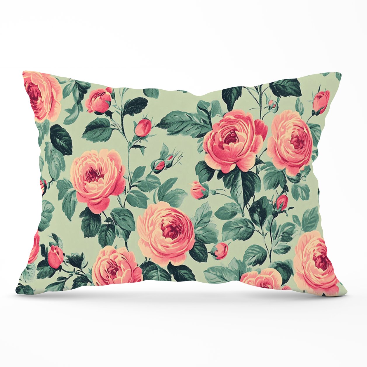 Sage Green And Pink Roses Cushions