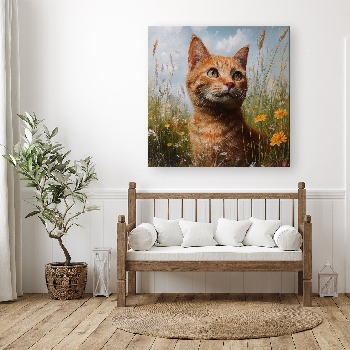 Happy Short Haired Ginger Cat In A Spring Meadow Canvas