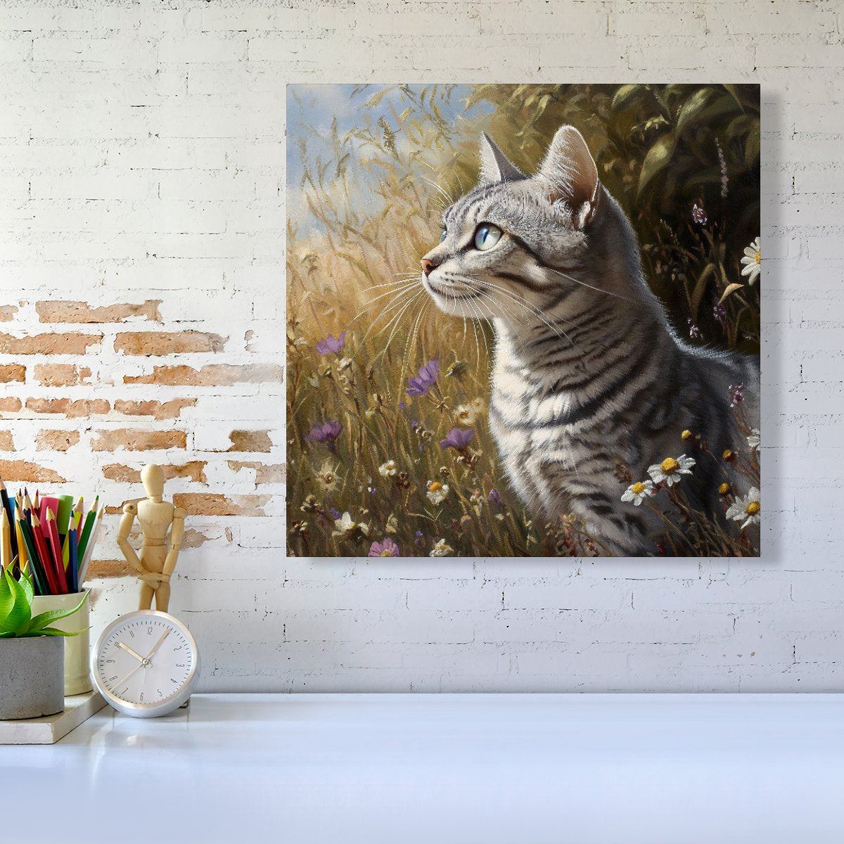 Silver Tabby Cat In A Spring Meadow Canvas