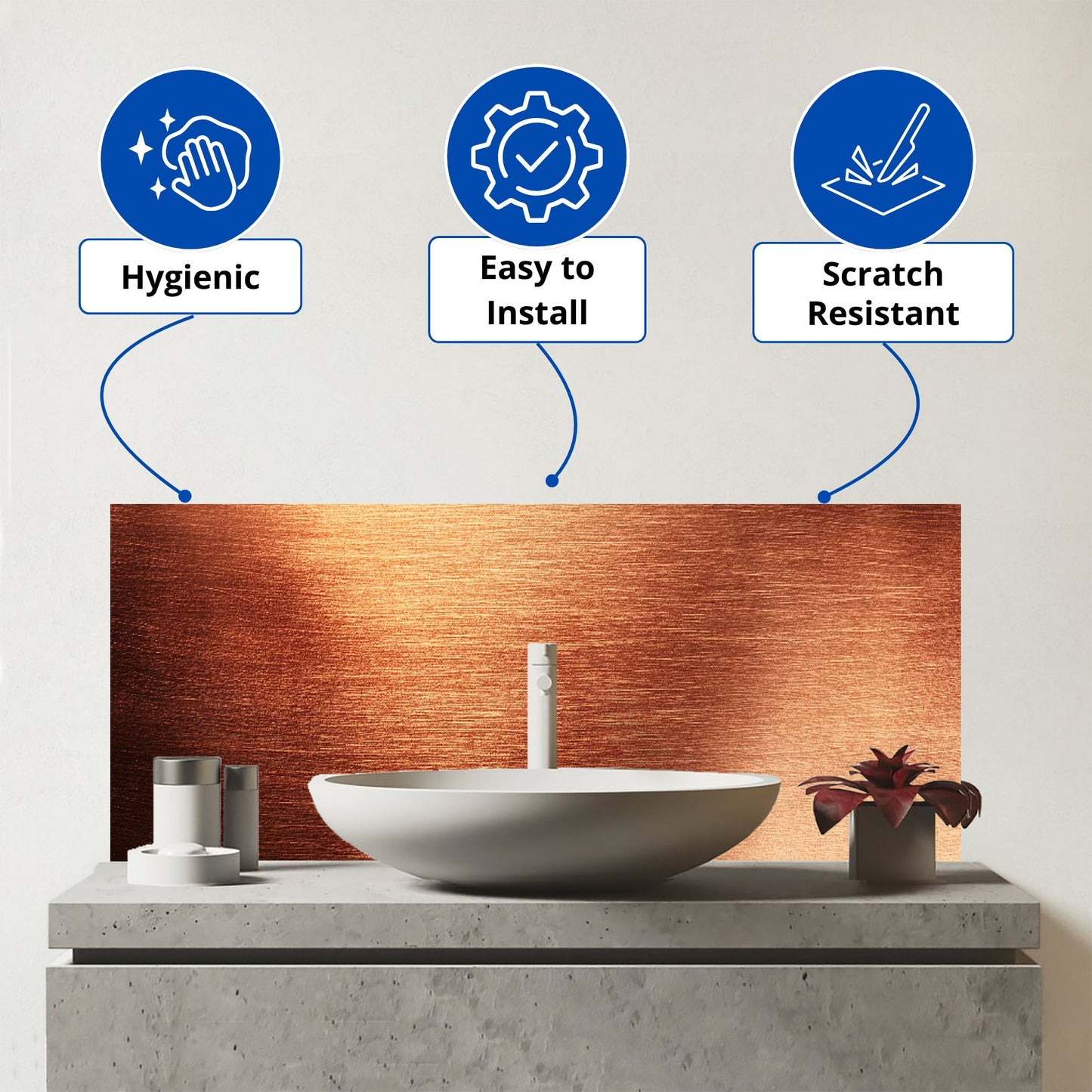 Copper Plate Textures Glass Bathroom Splashback