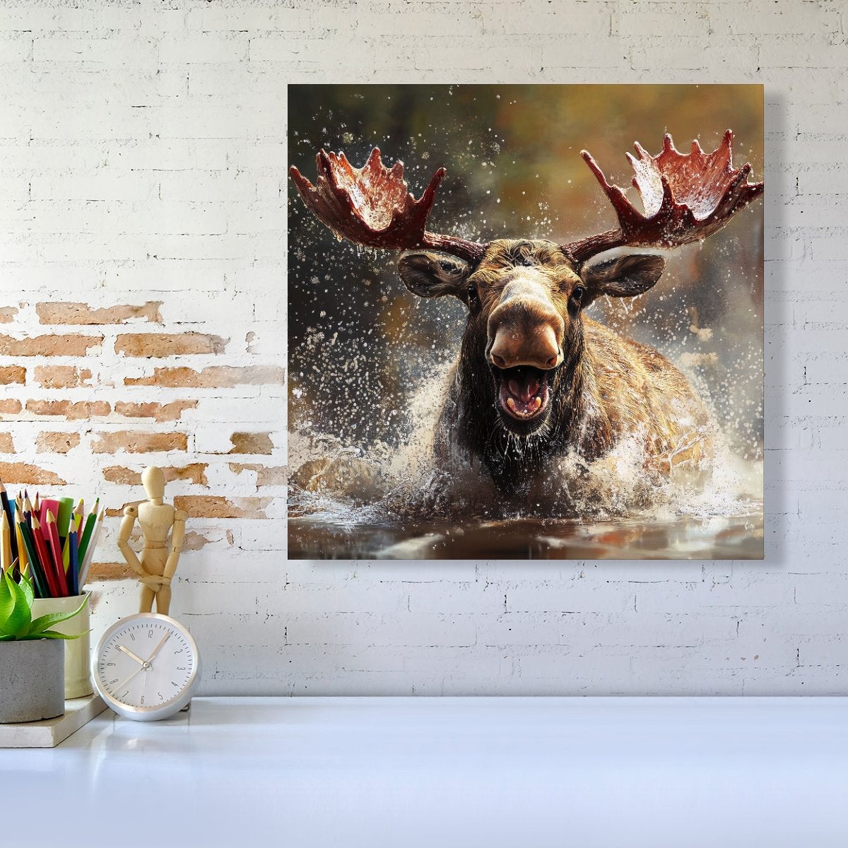 Splashart Moose Enjoying A Swim Canvas