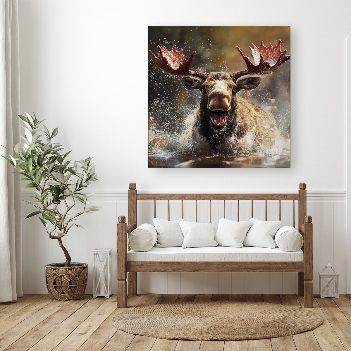 Splashart Moose Enjoying A Swim Canvas