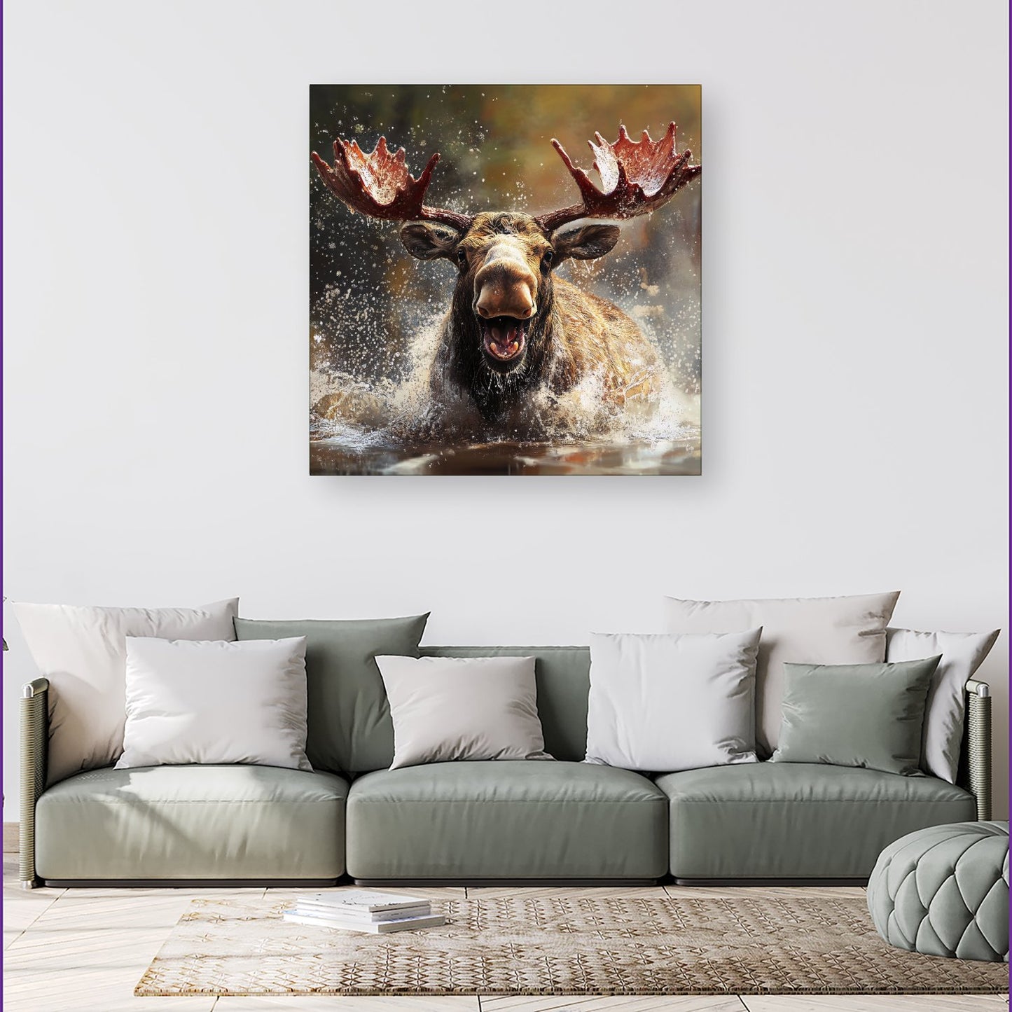 Splashart Moose Enjoying A Swim Canvas
