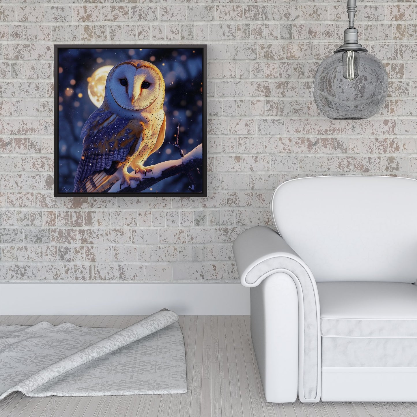 Barn Owl By The Light Of The Moon Framed Canvas