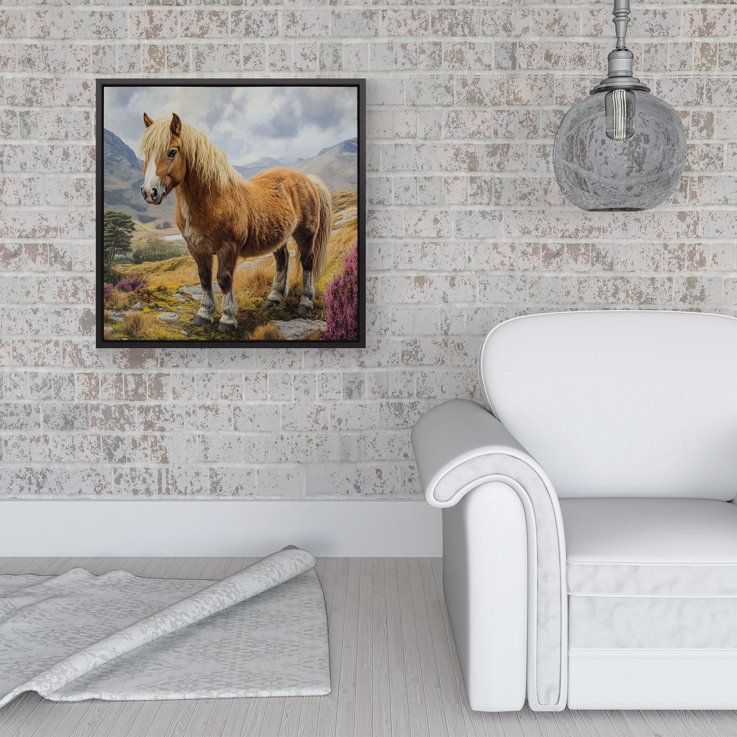Eriskay Pony In The Highlands Framed Canvas