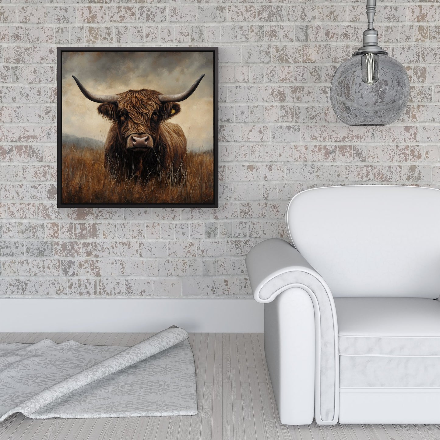 Bronze Effect Highland Cow Framed Canvas