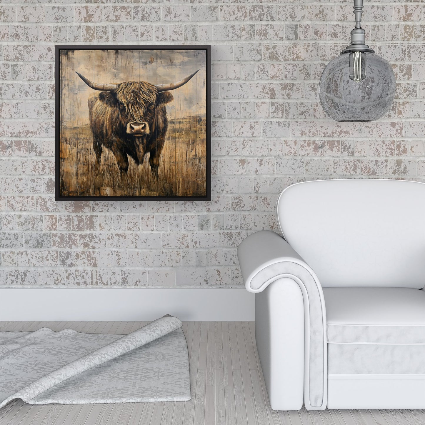 Old Style Highland Cow Framed Canvas