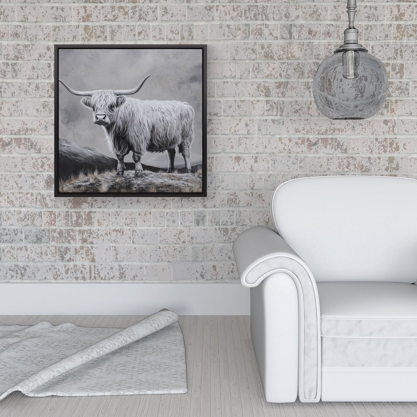 Ice Silver Highland Cow Framed Canvas