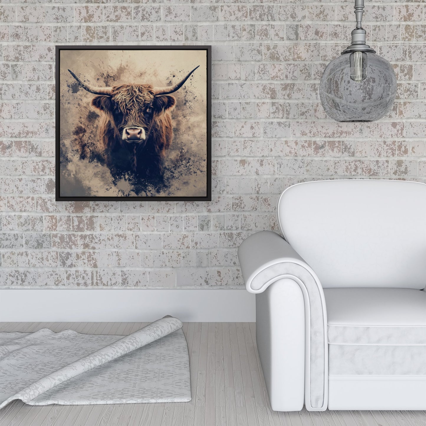 Moody Splashart Highland Cow Framed Canvas